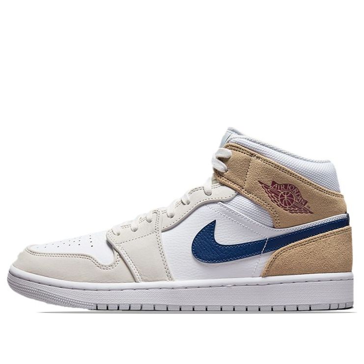 Air Jordan 1 Mid 'White Khaki Blue Void'  DO6726-100 Classic Sneakers